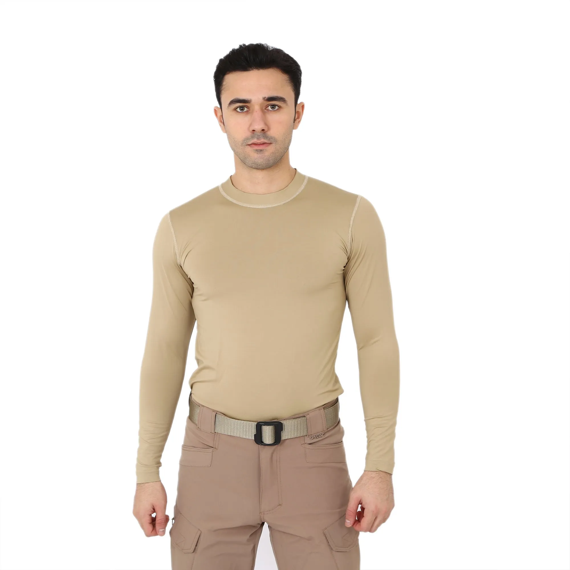 Beige Long Sleeve Sports Thermal Microfiber T-shirt