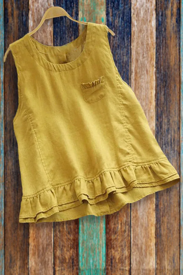 Dunnmall Boho Vintage Ruffled Casual Tank Top