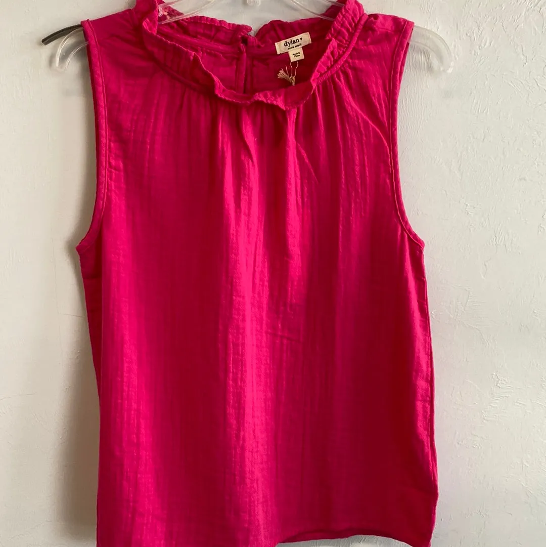 Gauze Ruffle Neck Sleeveless Top-Bold Fuchia