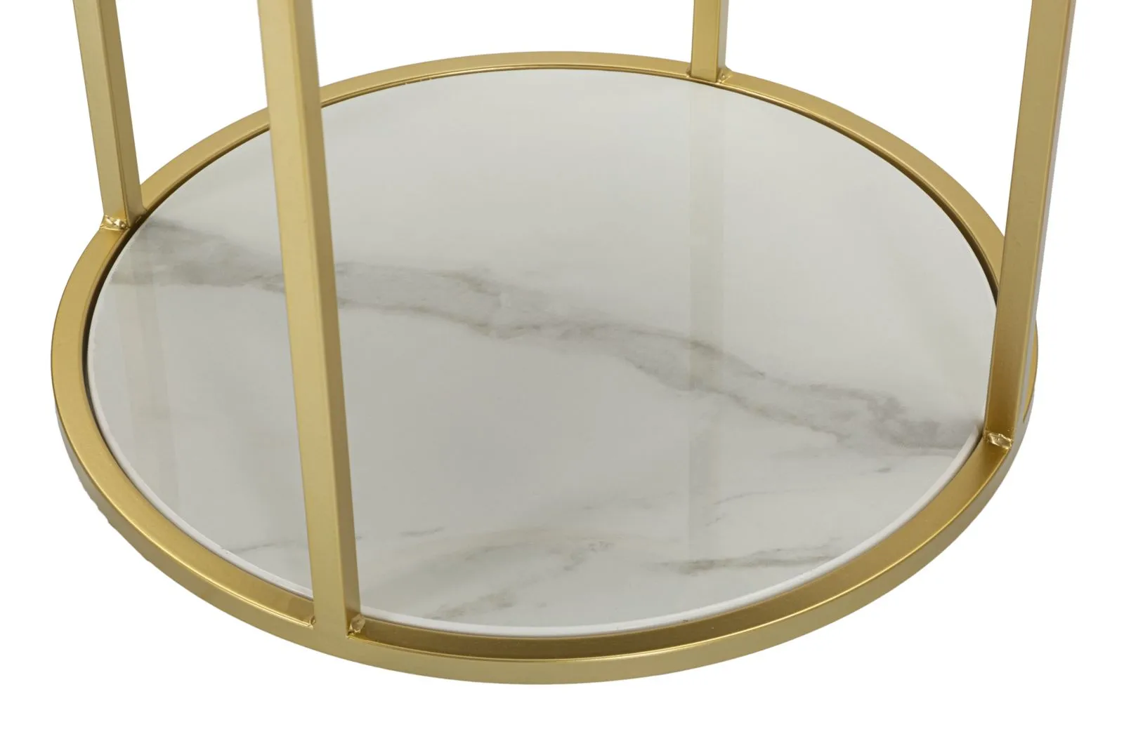 Golden & White Metal Marble Patterned Bedside Table