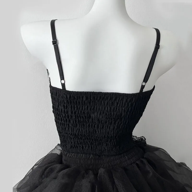 Gothic Cape Strap Lace Flower Pattern Skirt