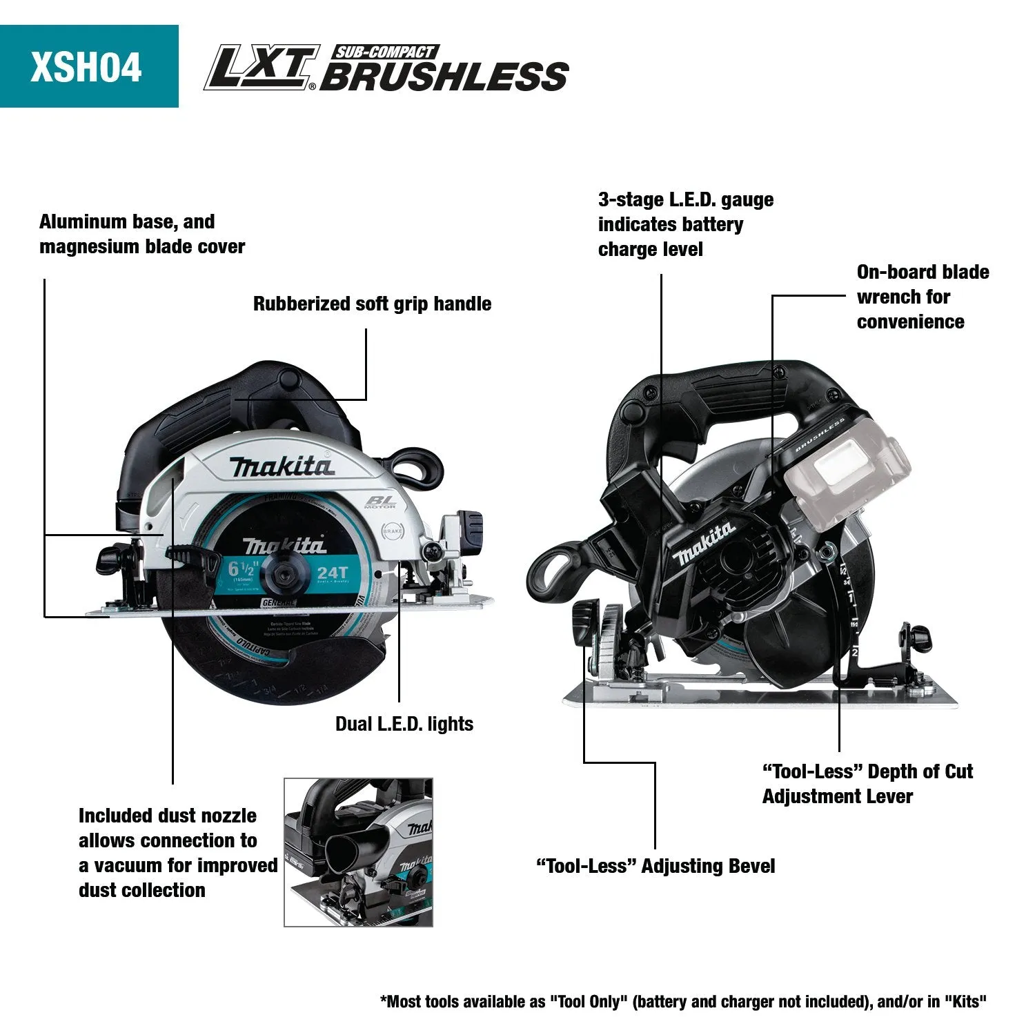 Makita (XSH04ZB) 18V LXT® Sub-Compact Brushless 6-1/2” Circular Saw (Tool Only)