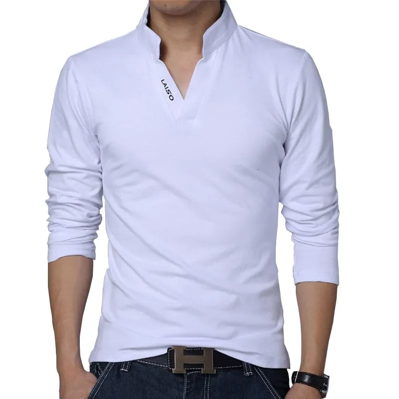 Mandarin Collar Long Sleeve Slim Fit T-Shirt