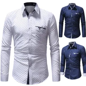 Men's Five-Pointed Star Print Casual Long-Sleeved Shirt