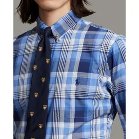 Poplin Stretch Custom Fit Shirt - Check - Blue