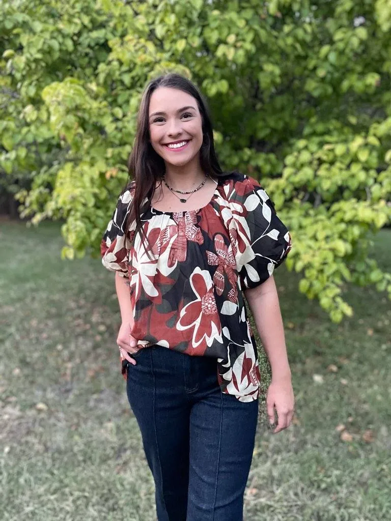 Rust Print Round Neck Top