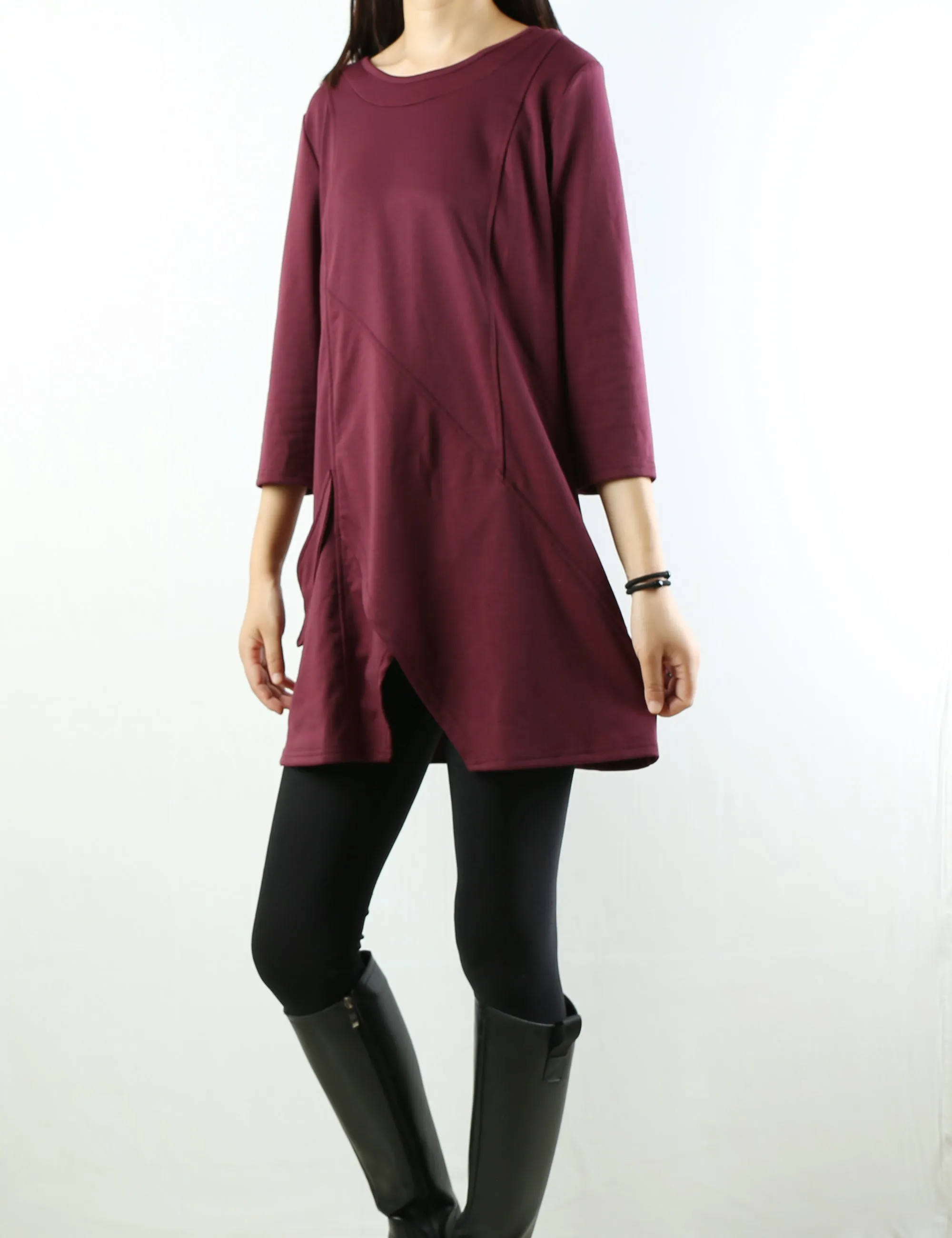 Womens tunic dress/3/4 sleeve crew neck tunic top/oversized dress/A-line casual dress (Q1943)